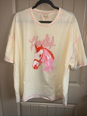 Fantastic Fawn Cream Tee with Pink and Red Graphic